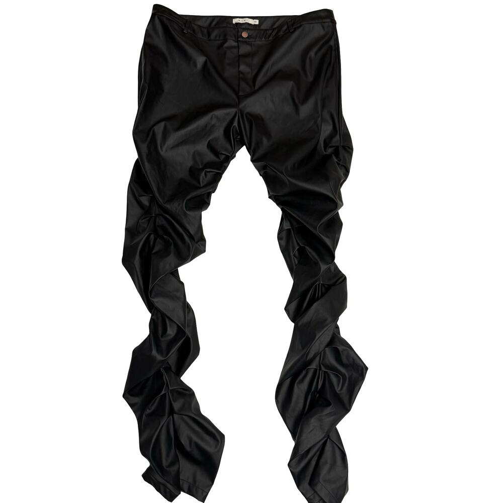 MNML Men's Black Stacked Vegan Leather Pants Size 40